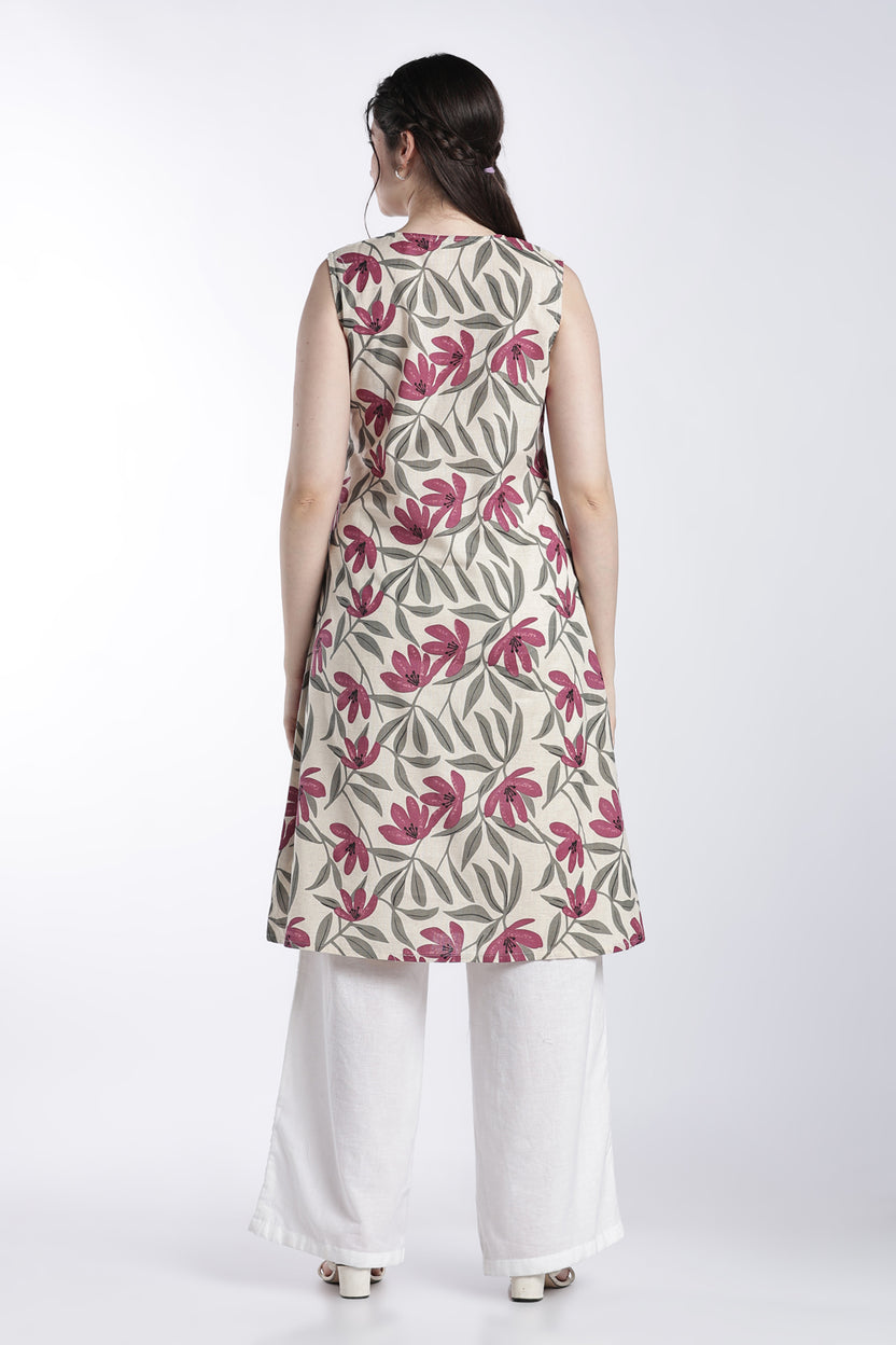 Pink Floral Regular Fit Kurta For Women - Image 5