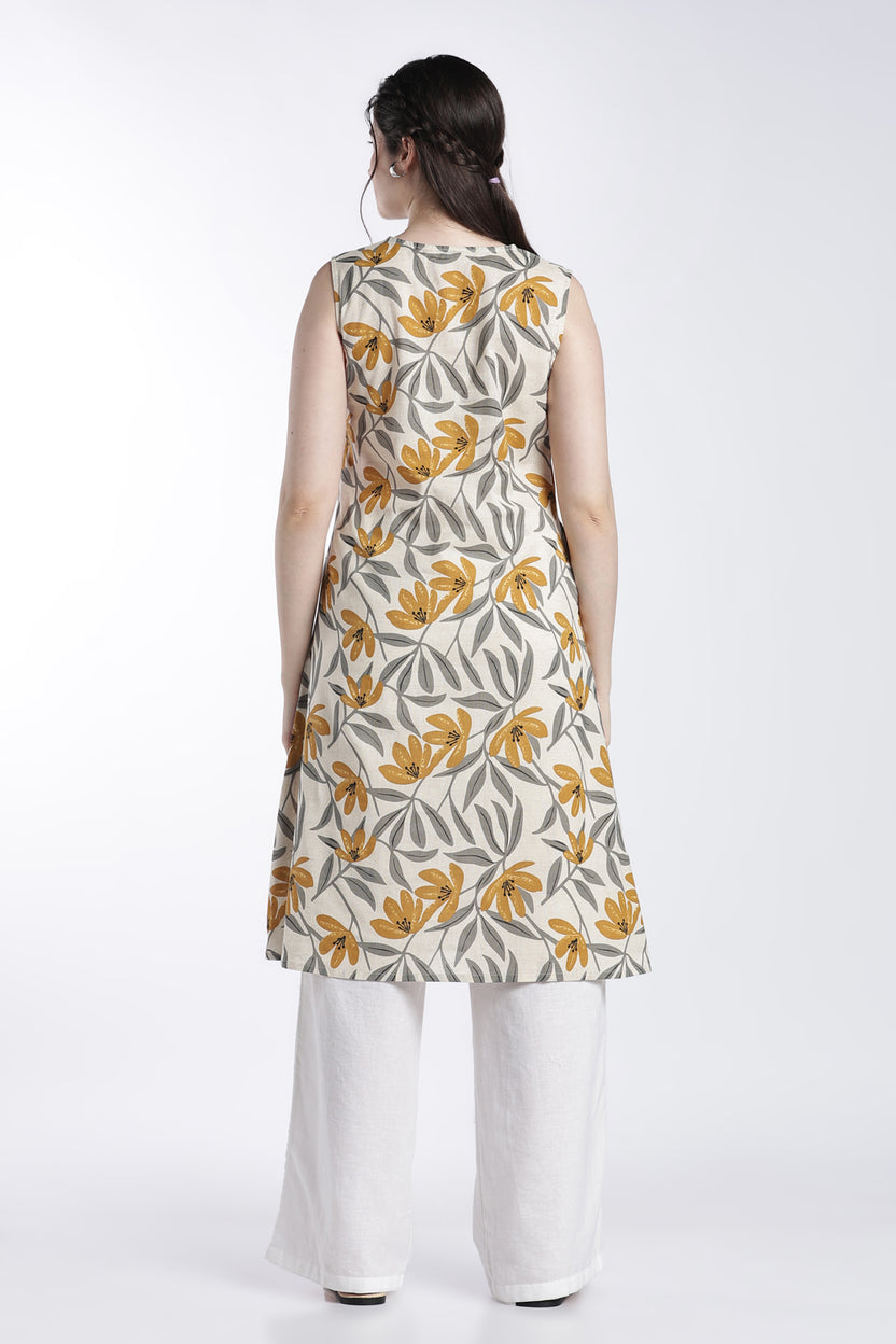 Yellow Floral Regular Fit Kurta For Women - Image 5