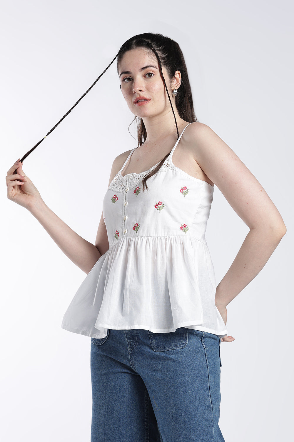 White Shoulder Straps Sleeves Regular Fit Tunic For Women - Image 4