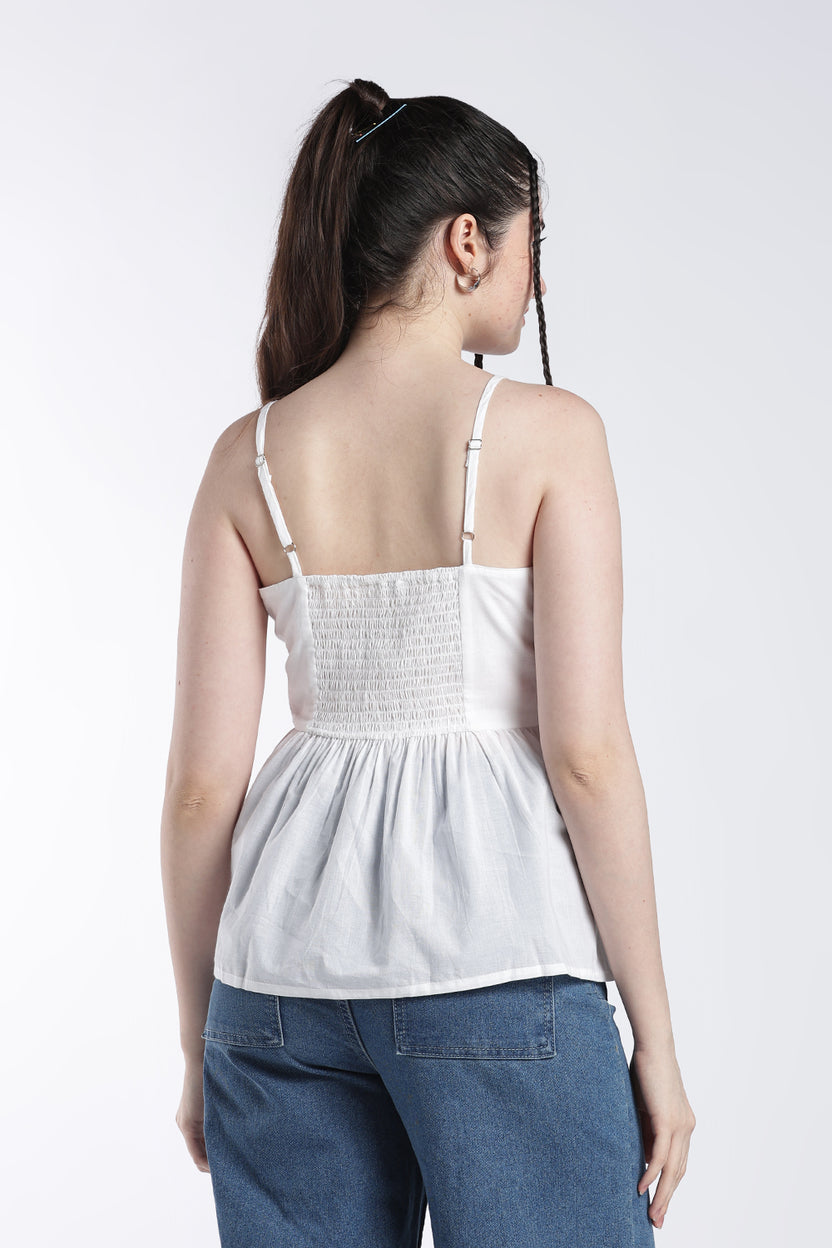 White Shoulder Straps Sleeves Regular Fit Tunic For Women - Image 5