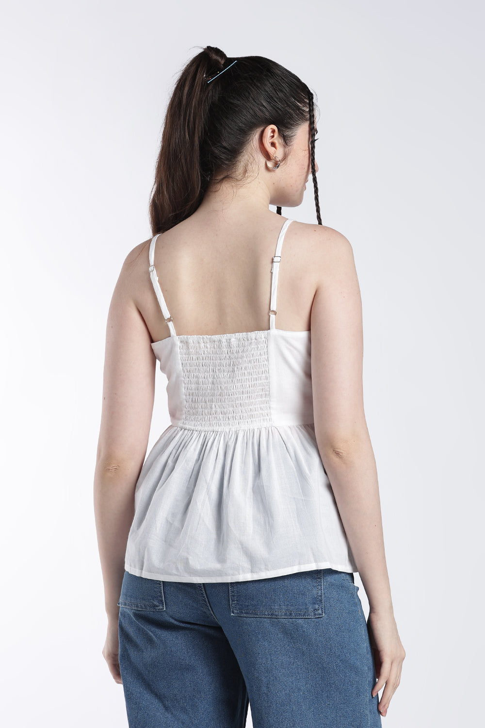 White Shoulder Straps Sleeves Regular Fit Tunic For Women - Image 5
