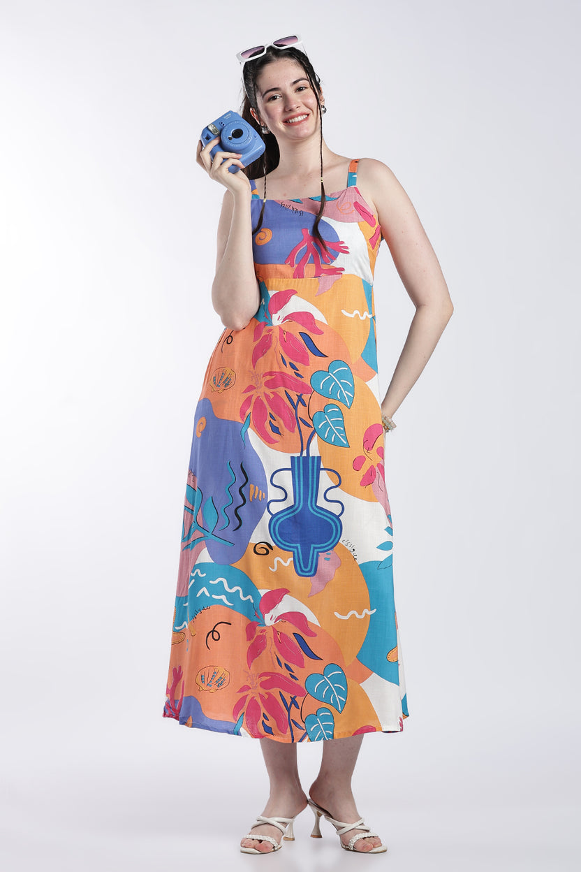 Multi Coloured Shoulder Straps Sleeves Fit Dress For Women - Image 1