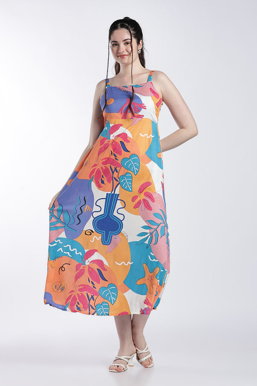 Multi Coloured Shoulder Straps Sleeves Fit Dress For Women - Image 2