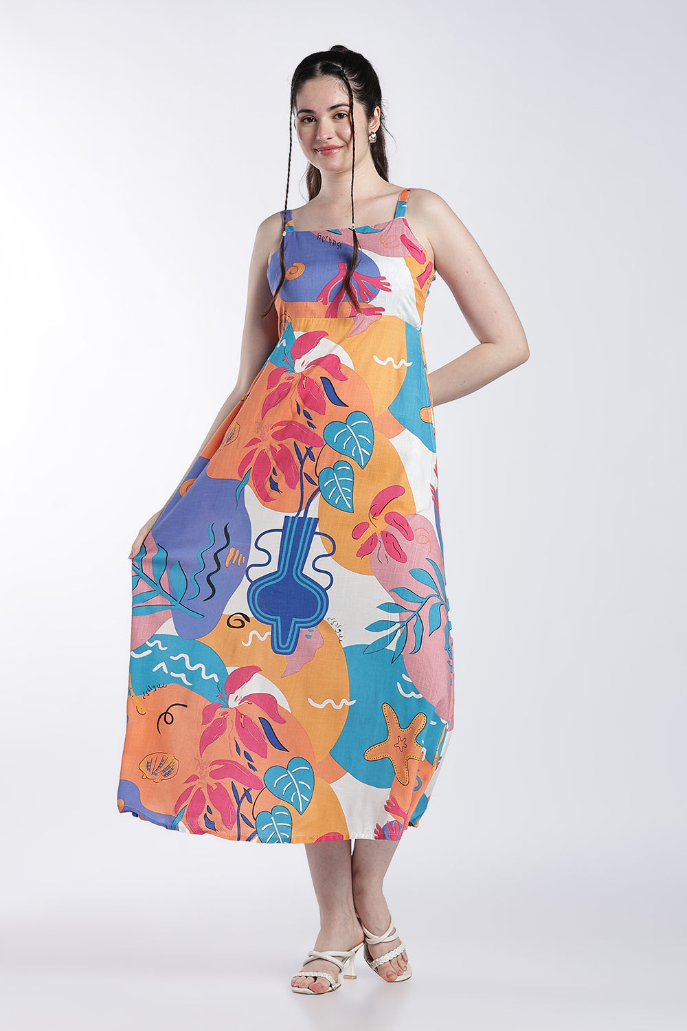 Multi Coloured Shoulder Straps Sleeves Fit Dress For Women - Image 2