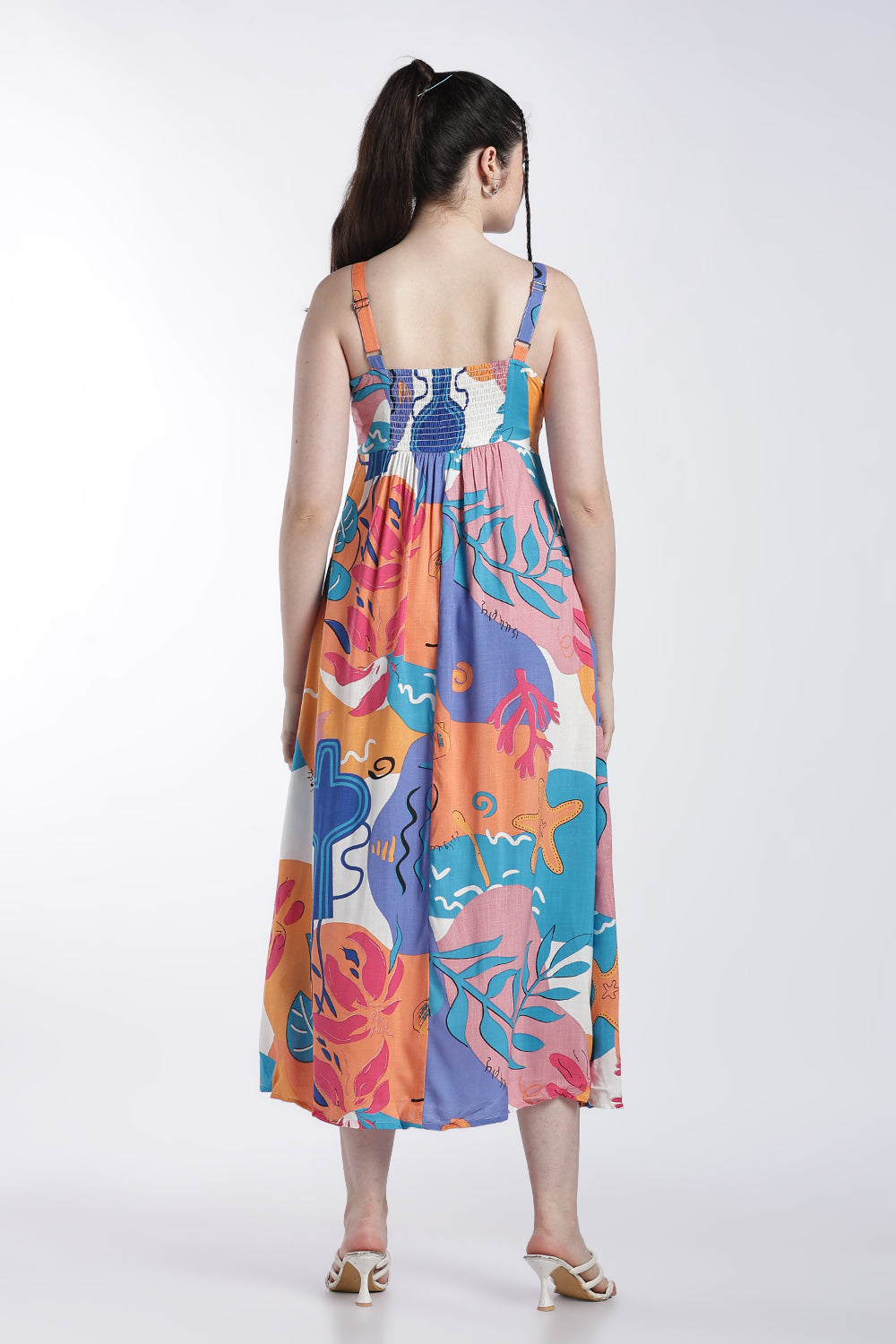 Multi Coloured Shoulder Straps Sleeves Fit Dress For Women - Image 5