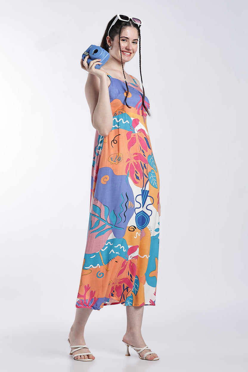 Multi Coloured Shoulder Straps Sleeves Fit Dress For Women - Image 6