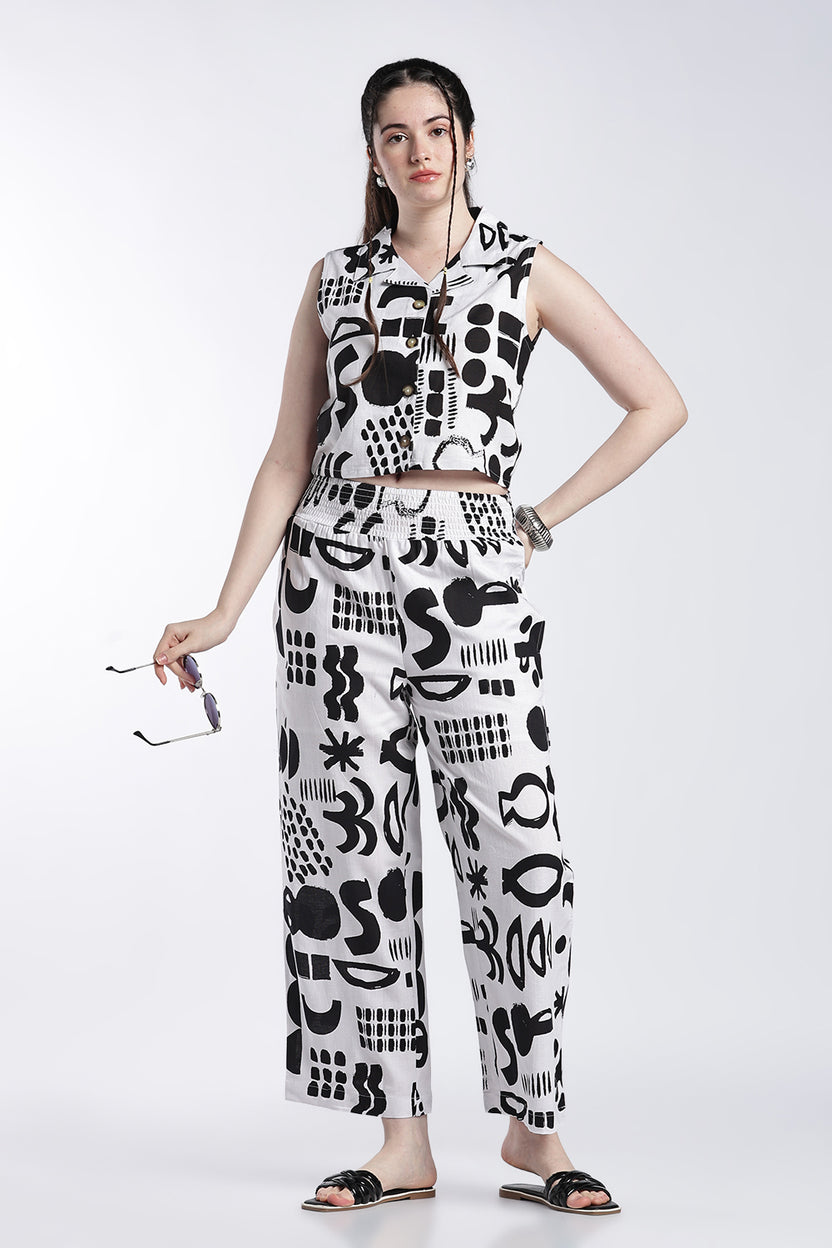 White and Black Wide Leg Fit Casual Trouser With 2 Pocket for Women - Image 1