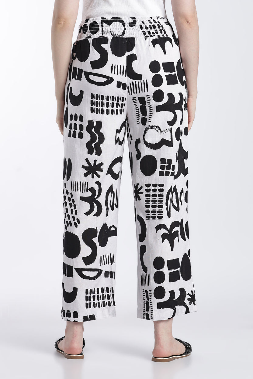 White and Black Wide Leg Fit Casual Trouser With 2 Pocket for Women - Image 5