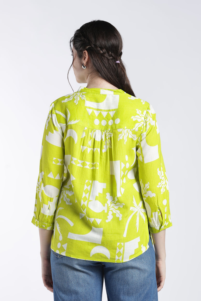 Lime Geometric Regular Fit Top For Women - Image 5