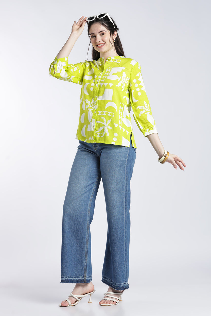 Lime Geometric Regular Fit Top For Women - Image 6