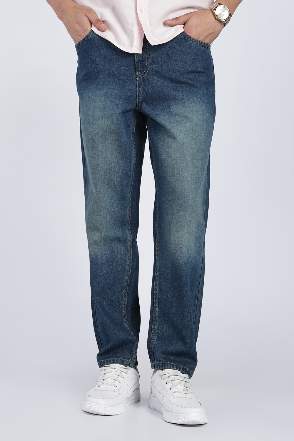 Mens Regular Blue Cotton Jeans - Image 1