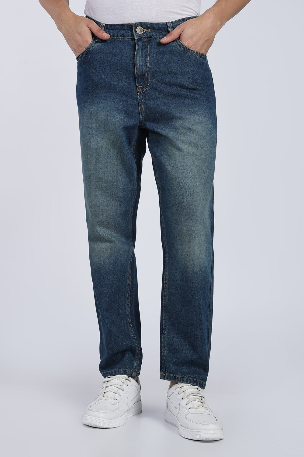 Mens Regular Blue Cotton Jeans - Image 2