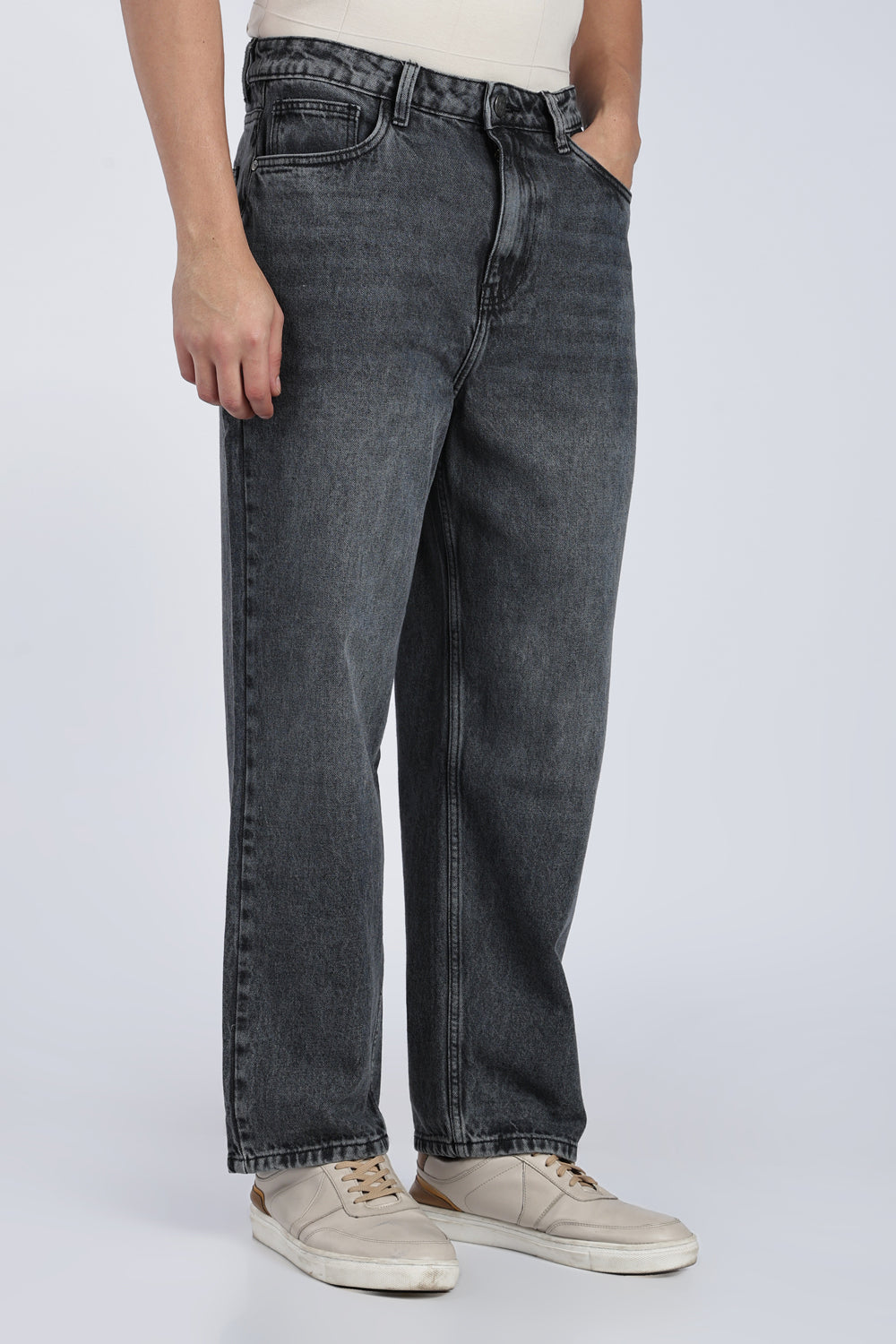 Charcoal Relaxed Fit Jeans With 5 Pocket For Men - Image 4