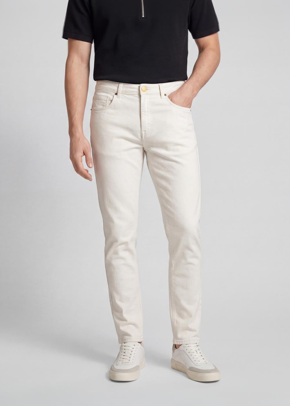 Mens Slim Fit Off White Jeans - Image 2
