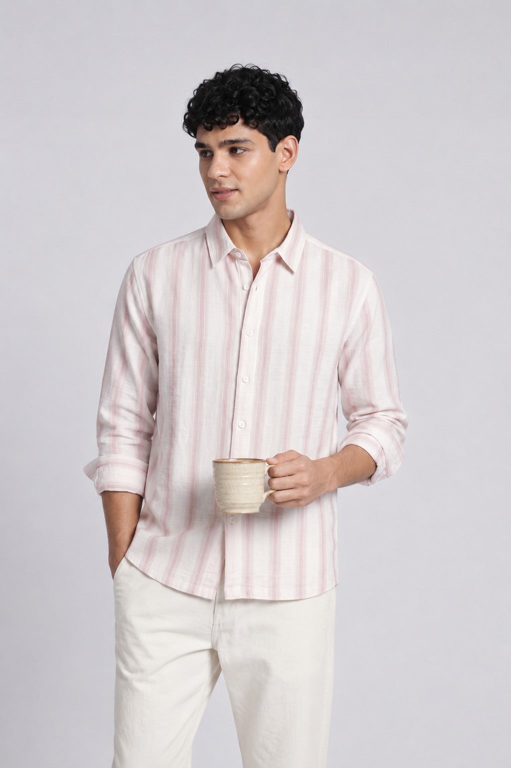 Pink Stripes Regular Fit Shirt for Men - Image 1