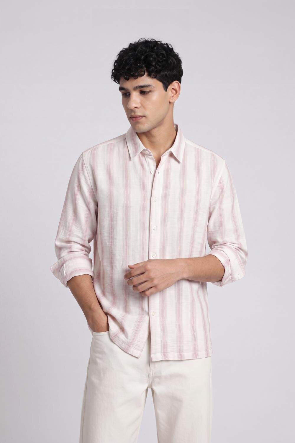Pink Stripes Regular Fit Shirt for Men - Image 2