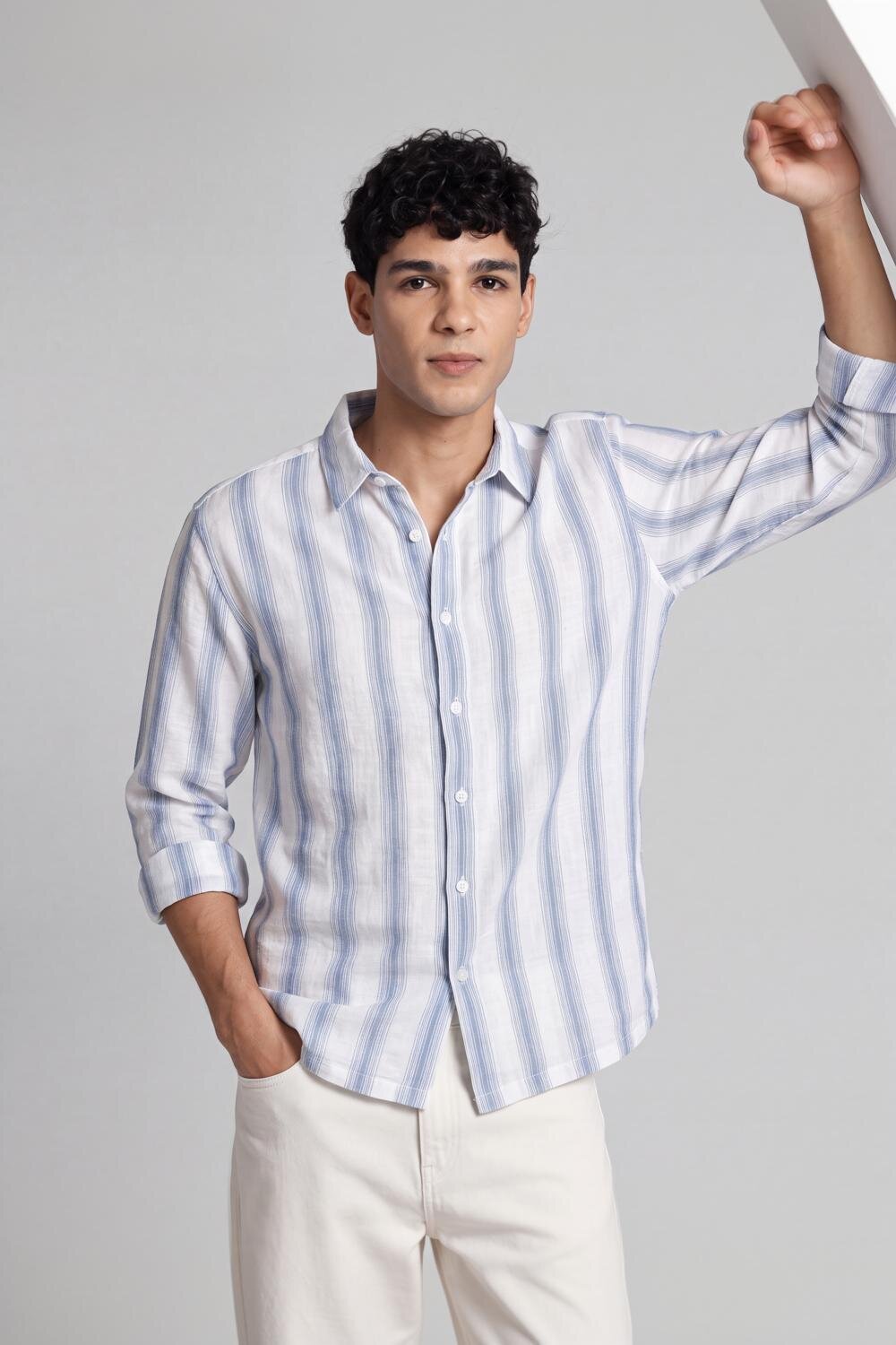 Blue Stripes Regular Fit Shirt for Men - Image 1
