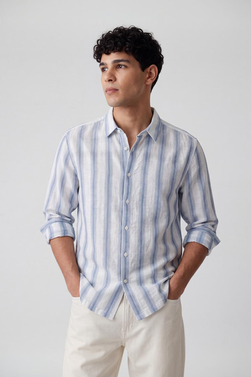 Blue Stripes Regular Fit Shirt for Men - Image 2