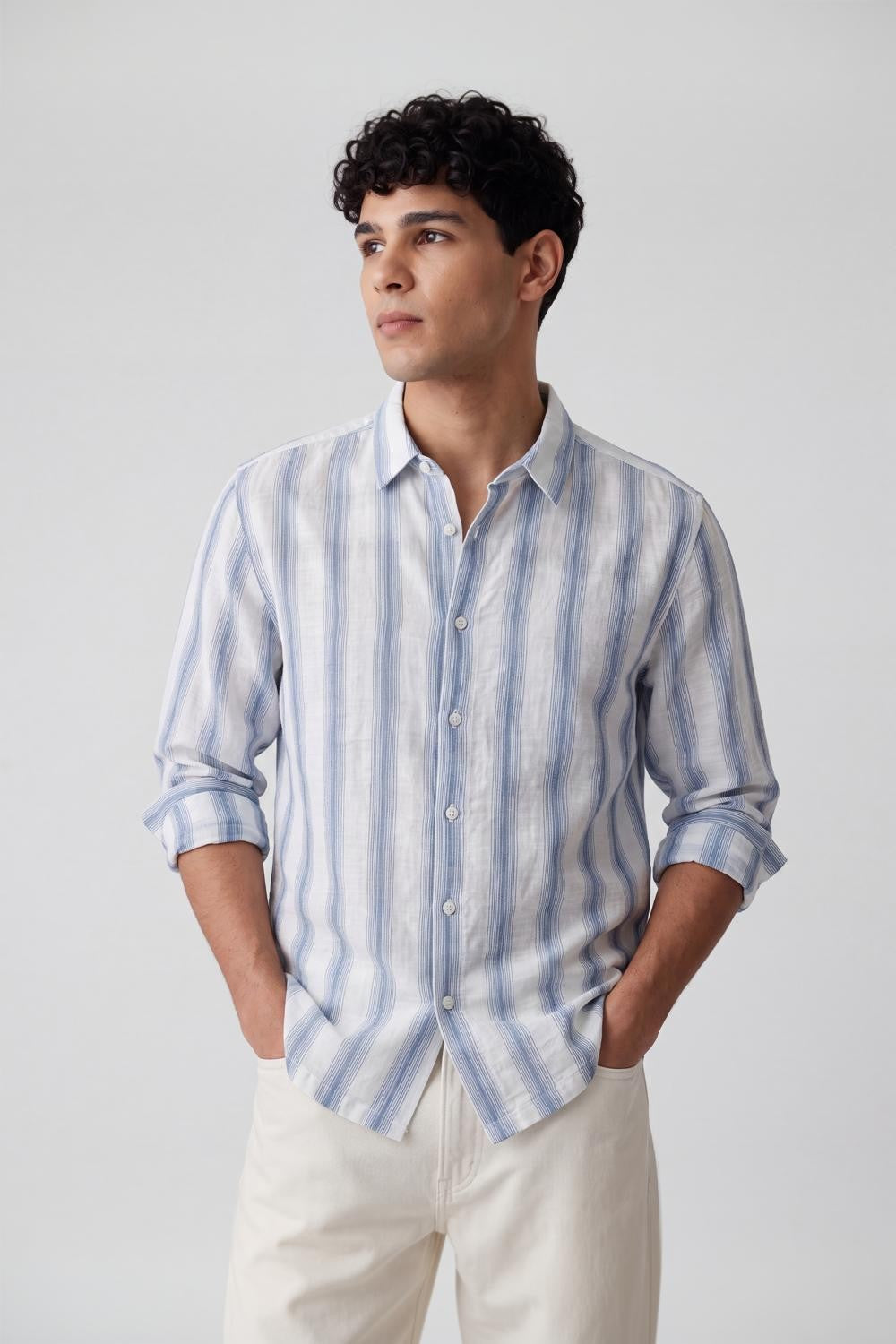 Blue Stripes Regular Fit Shirt for Men - Image 2