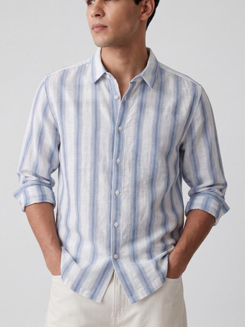 Blue Stripes Regular Fit Shirt for Men - Image 3
