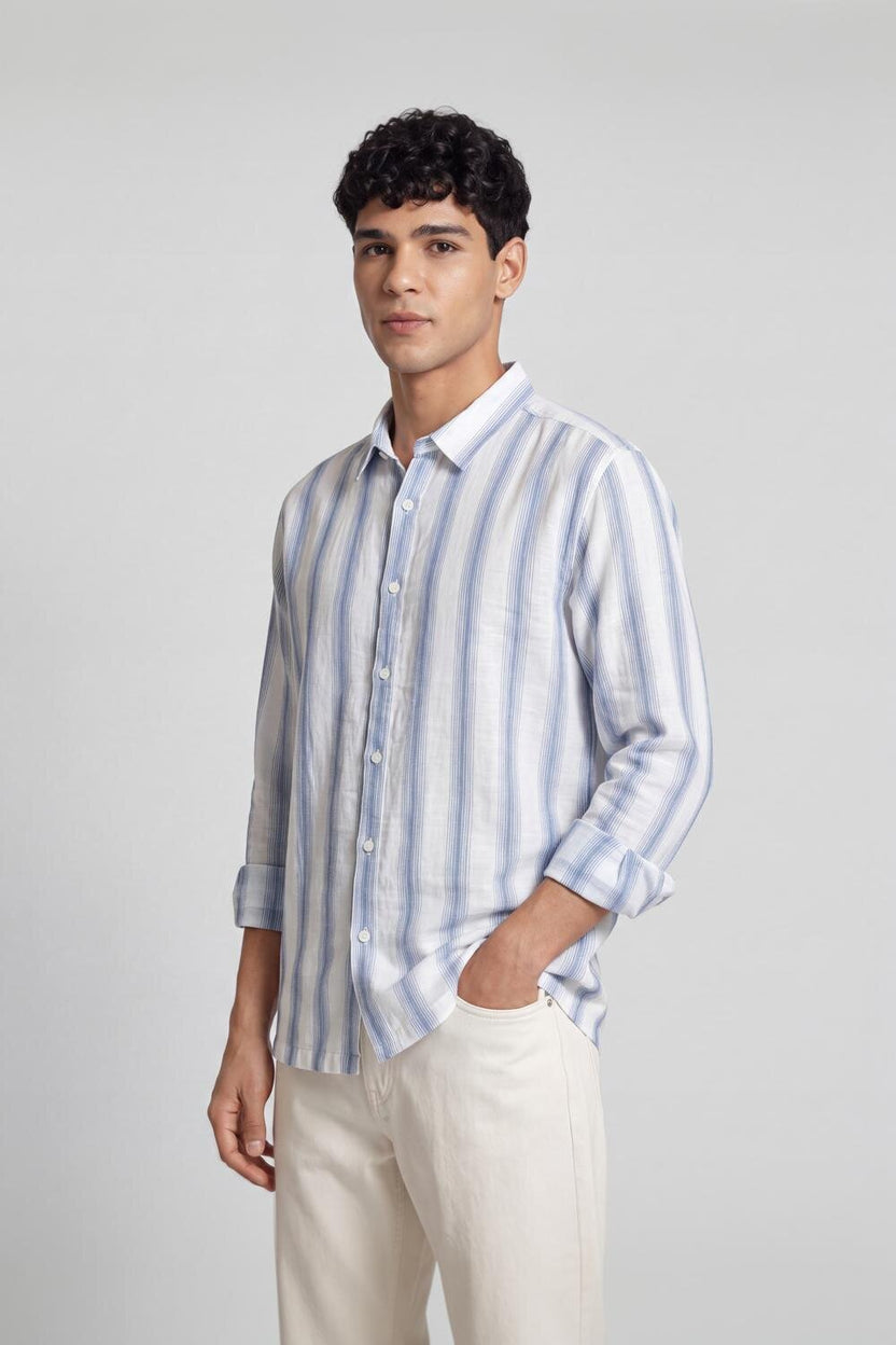 Blue Stripes Regular Fit Shirt for Men - Image 4