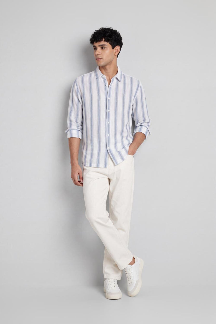 Blue Stripes Regular Fit Shirt for Men - Image 6