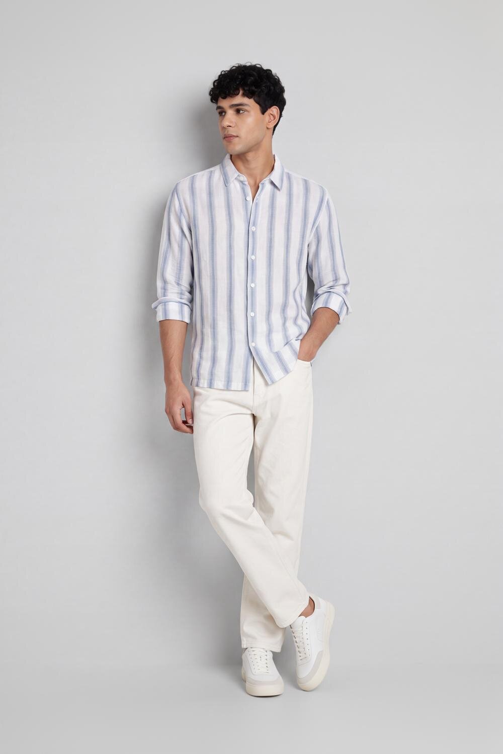 Blue Stripes Regular Fit Shirt for Men - Image 6
