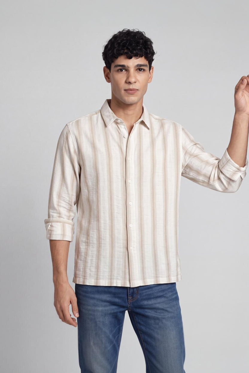 Olive Stripes Regular Fit Shirt - Image 1
