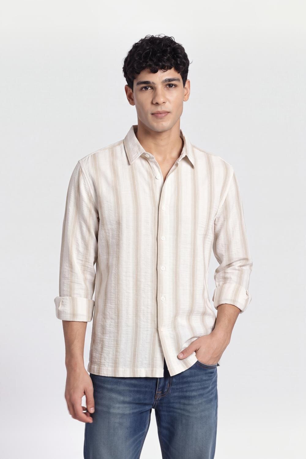 Olive Stripes Regular Fit Shirt for Men - Image 2