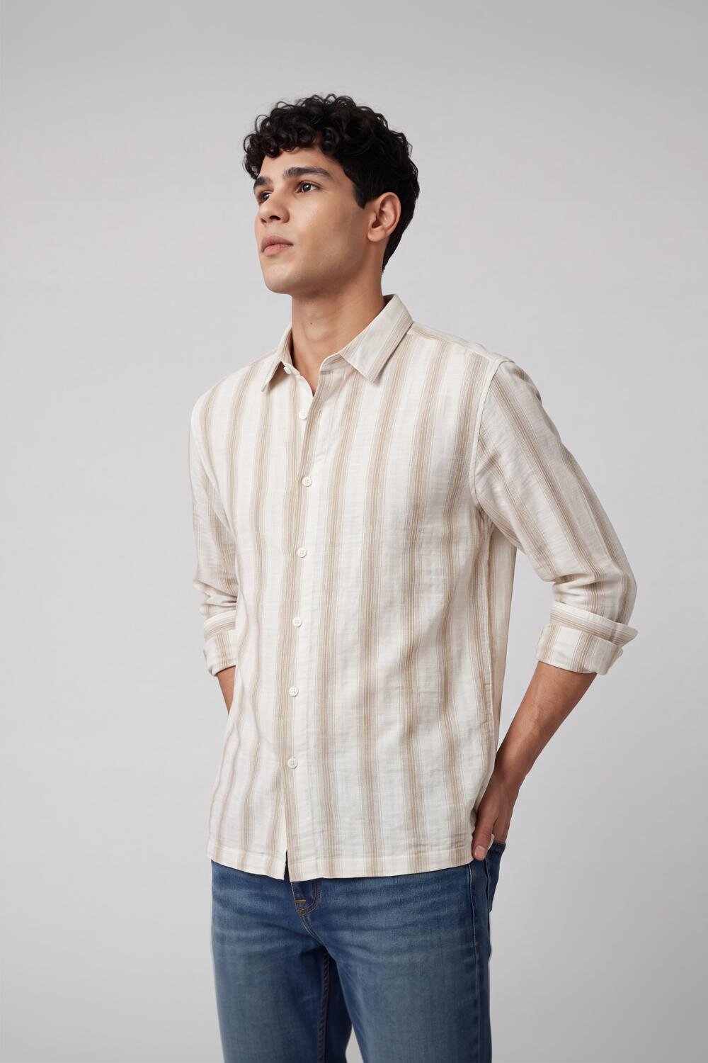 Olive Stripes Regular Fit Shirt for Men - Image 4
