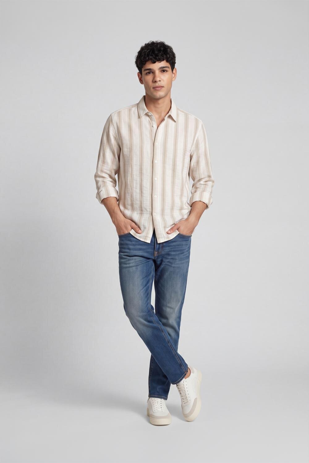 Olive Stripes Regular Fit Shirt for Men - Image 6