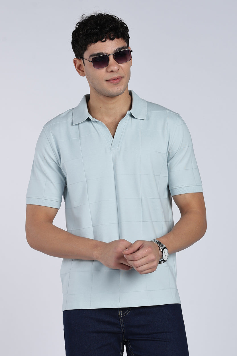 Regular Mens Square Self Design Blue Polo - Image 1