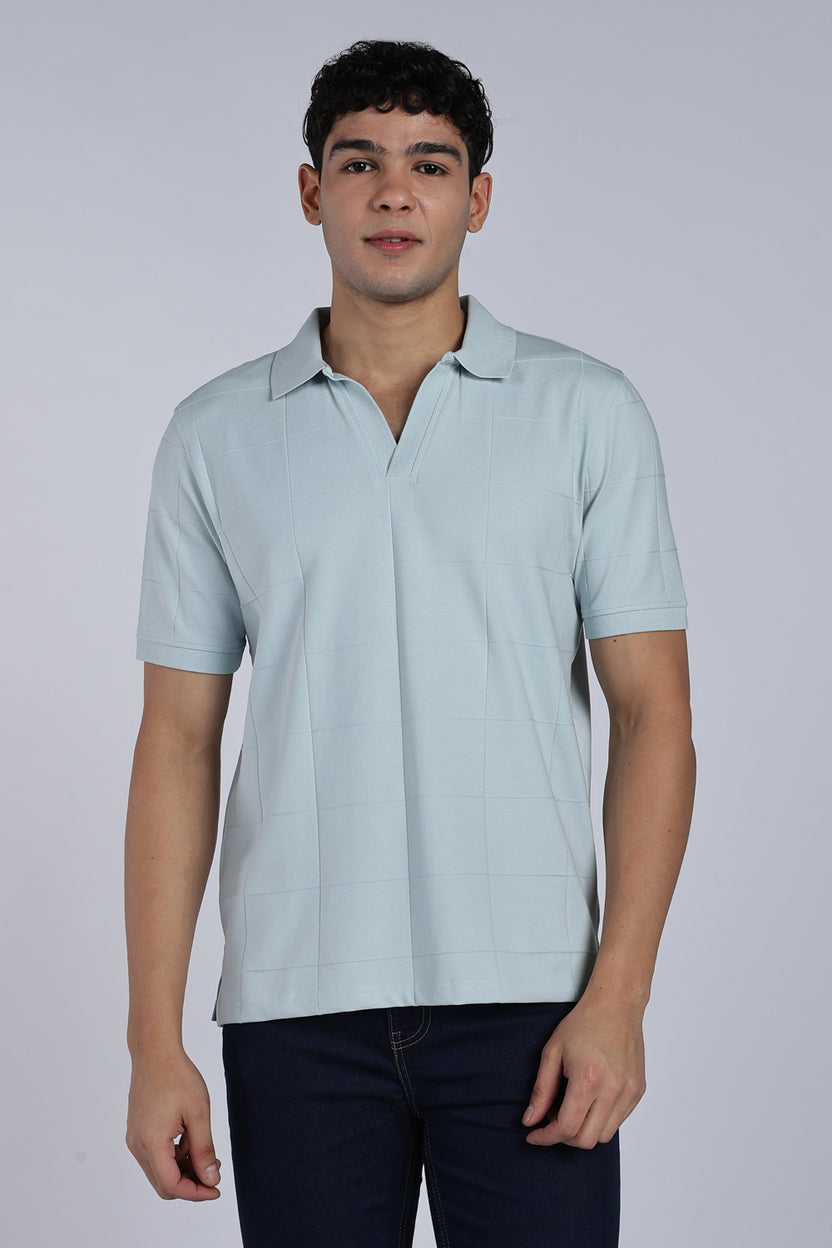 Regular Mens Square Self Design Blue Polo - Image 2