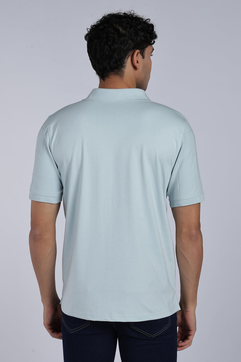 Regular Mens Square Self Design Blue Polo - Image 5