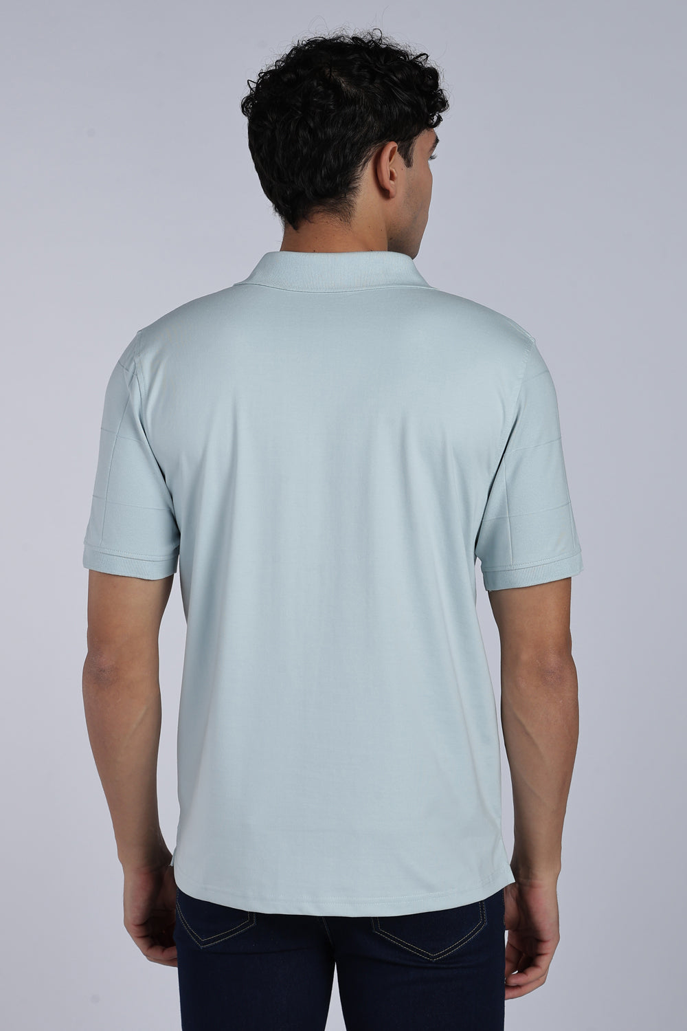 Regular Mens Square Self Design Blue Polo - Image 5