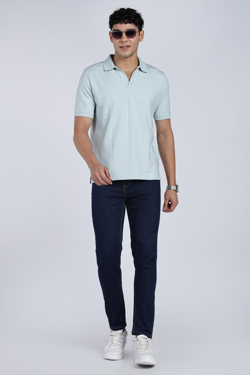 Regular Mens Square Self Design Blue Polo - Image 7