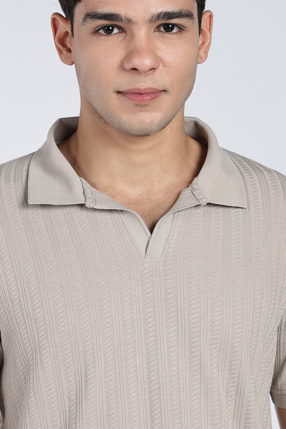 Mens Regular Grey Self Design Polo T-Shirt - Image 3