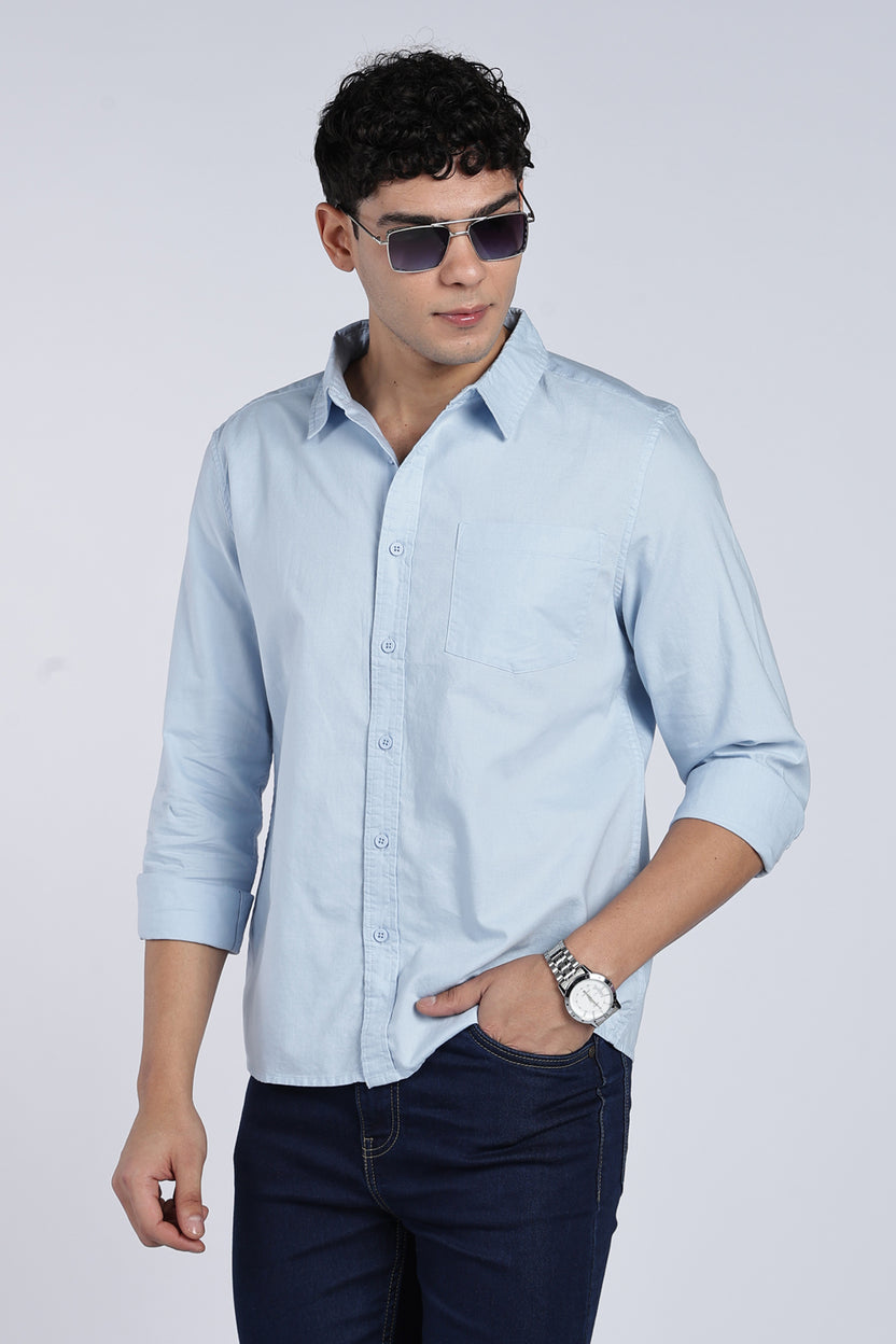 Light Blue Cotton Regular Fit Shirt For Men - Image 1