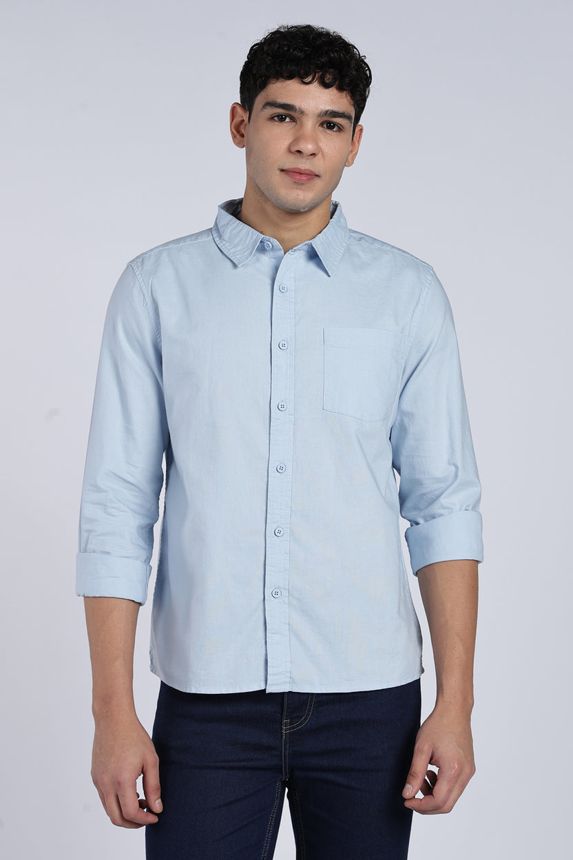 Light Blue Cotton Regular Fit Shirt For Men - Image 2
