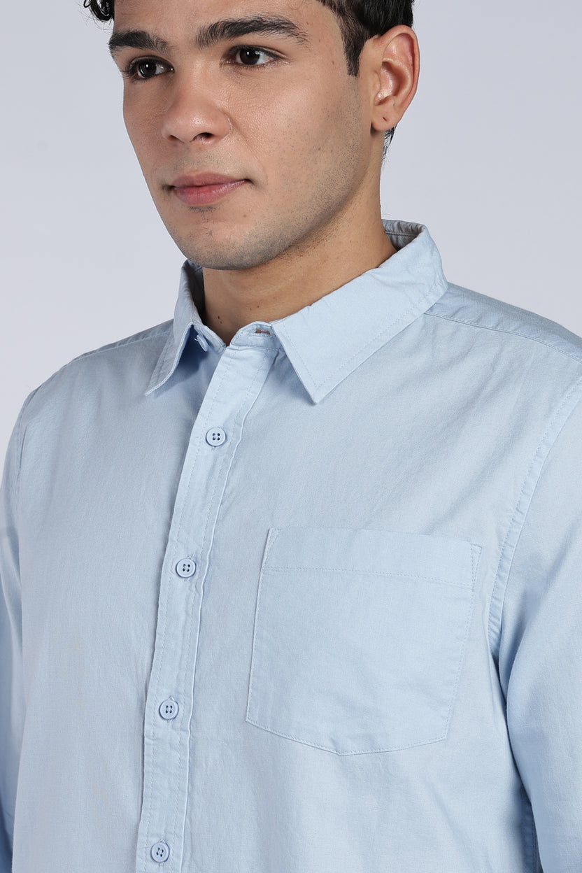 Light Blue Cotton Regular Fit Shirt For Men - Image 3