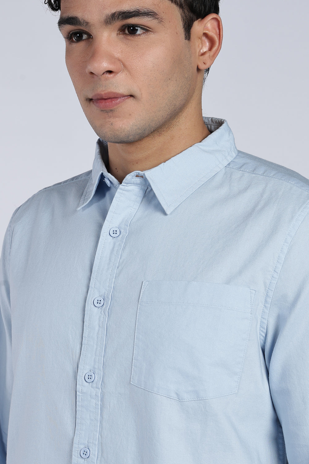 Light Blue Cotton Regular Fit Shirt For Men - Image 3
