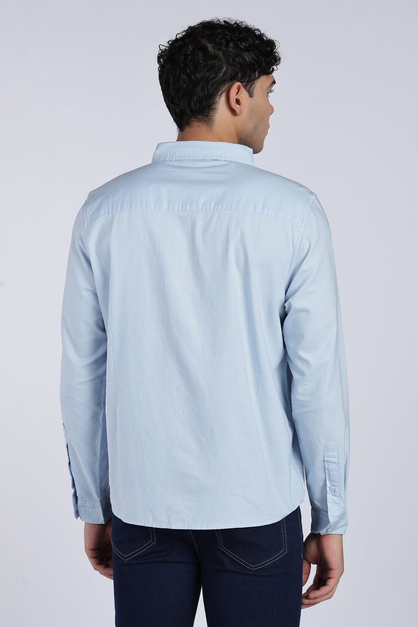 Light Blue Cotton Regular Fit Shirt For Men - Image 5