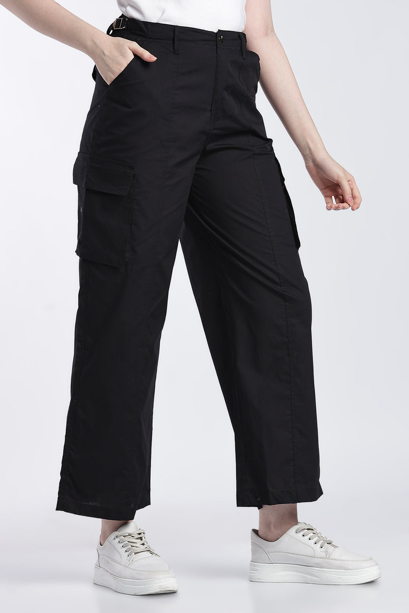 Black Jogger Fit Cargo Trouser With 6 Pocket For Women - Image 4
