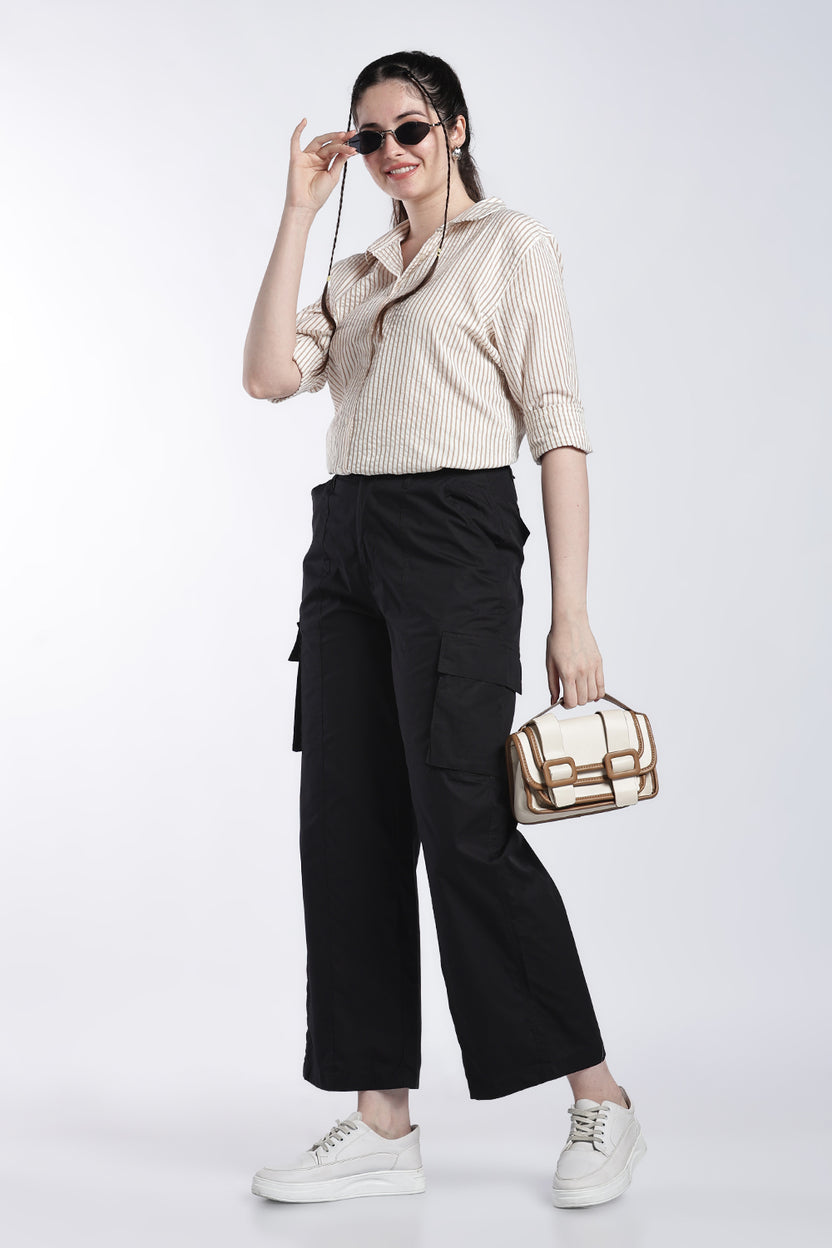 Black Jogger Fit Cargo Trouser With 6 Pocket For Women - Image 6
