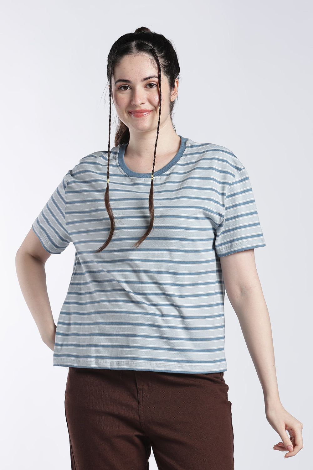 Blue Stripes Boxy Fit T-Shirt For Women - Image 1