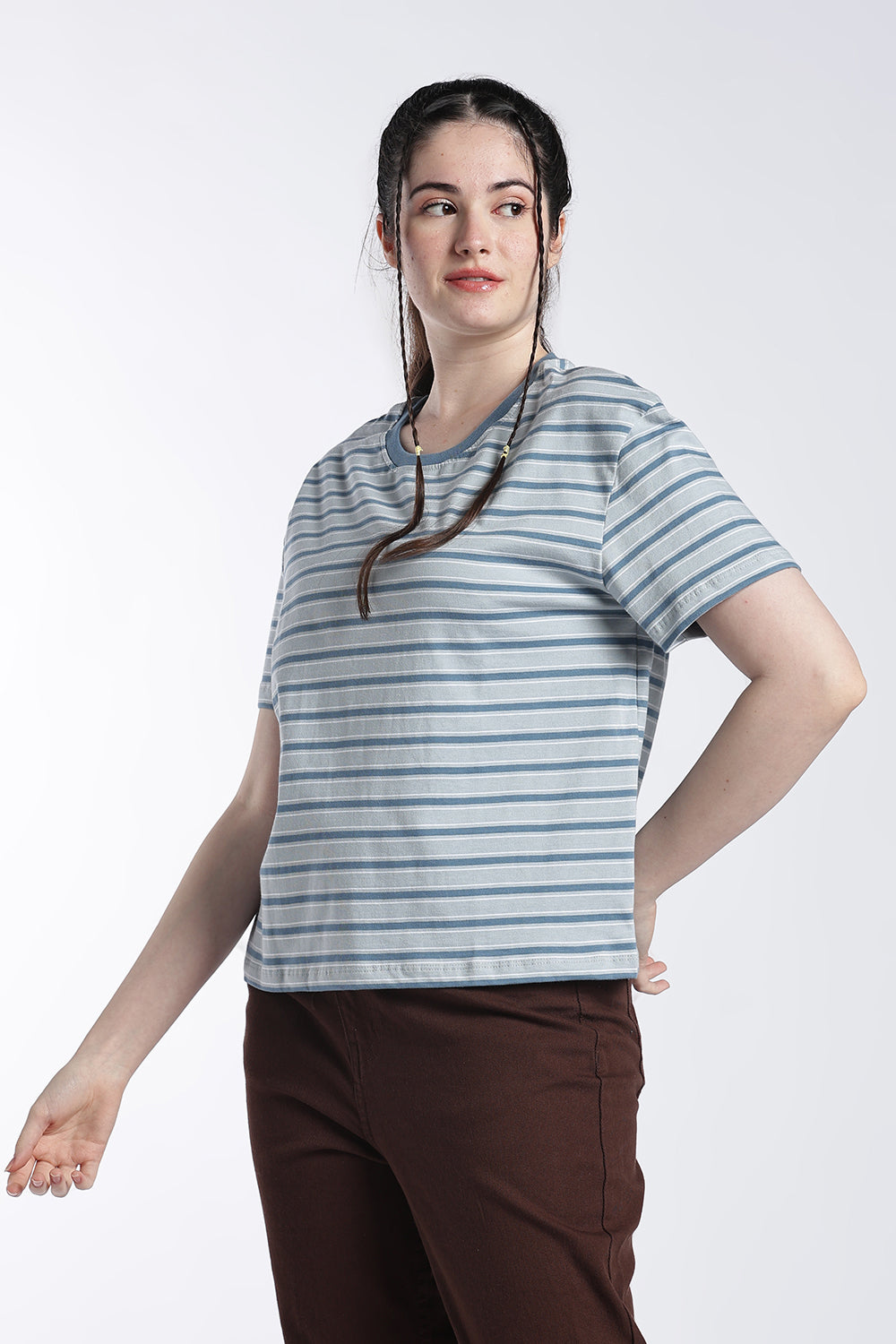 Blue Stripes Boxy Fit T-Shirt For Women - Image 2