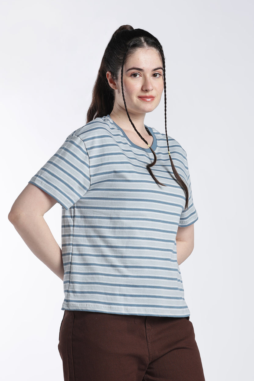 Blue Stripes Boxy Fit T-Shirt For Women - Image 4