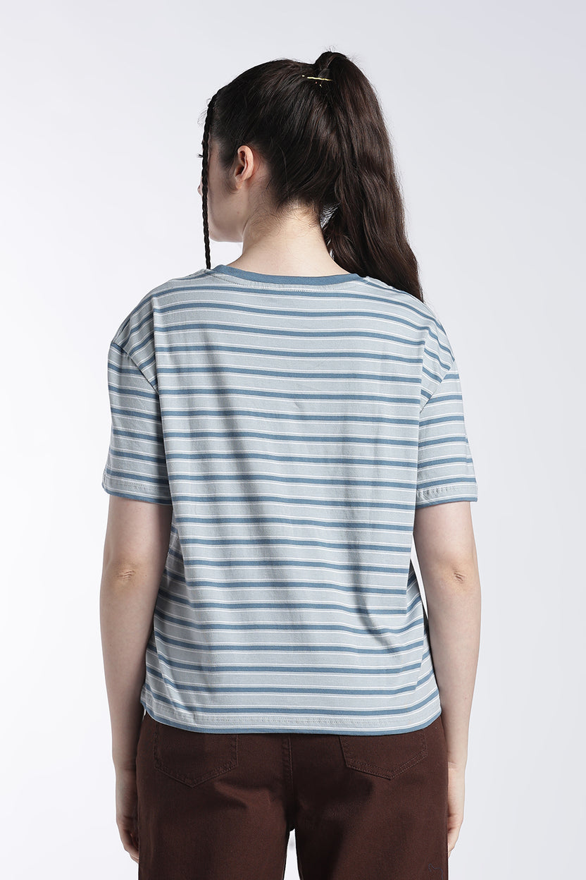 Blue Stripes Boxy Fit T-Shirt For Women - Image 5