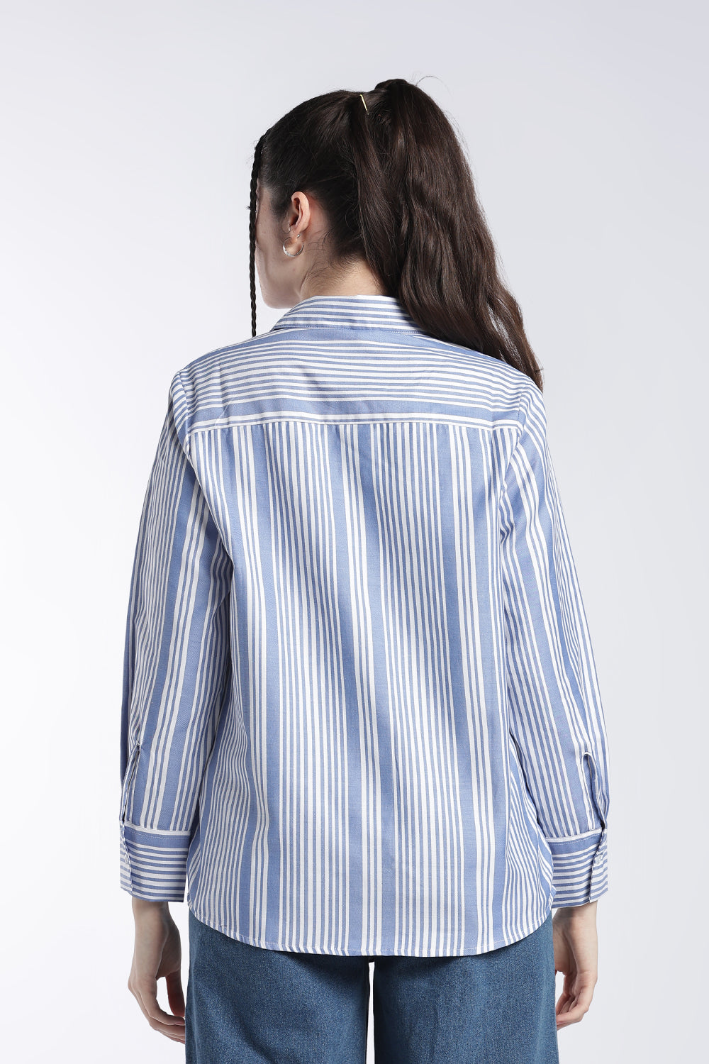 Blue Stripes Relaxed Fit Shirt for Women - Image 5