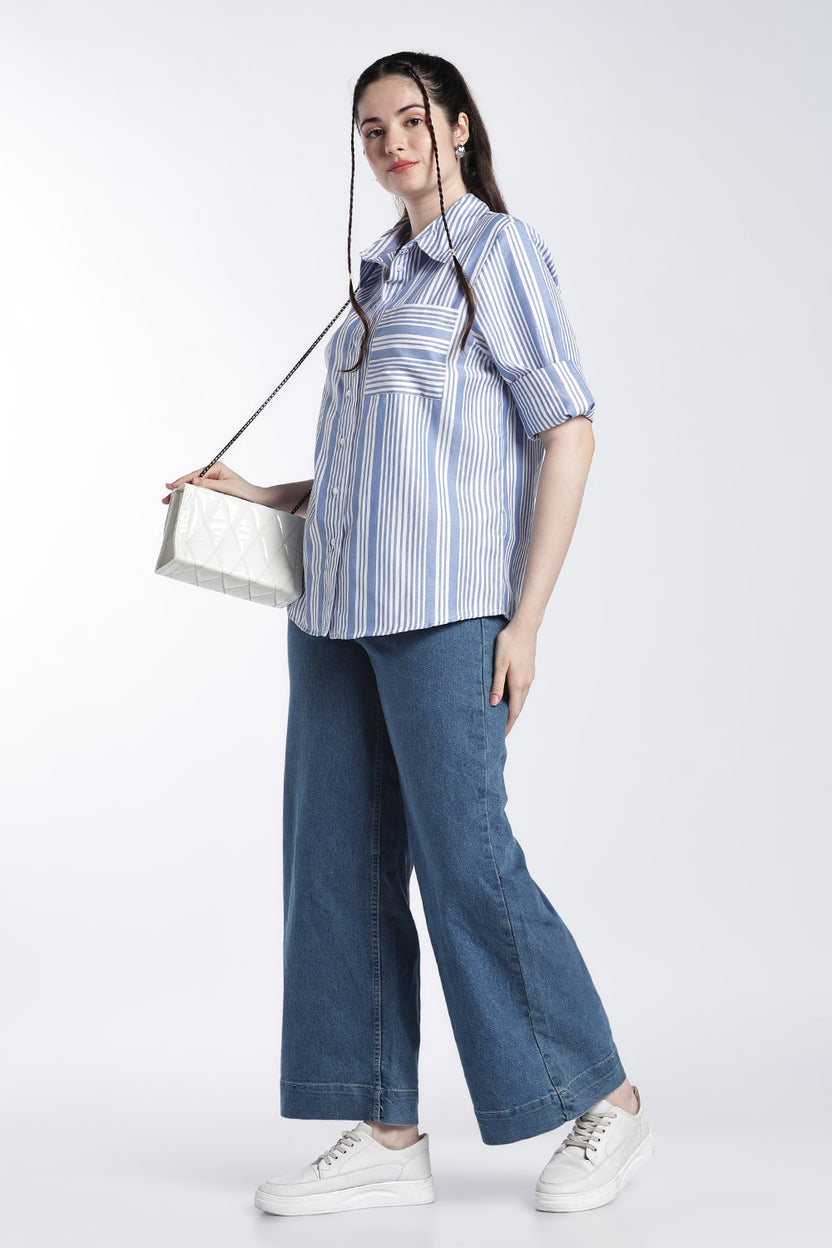 Blue Stripes Relaxed Fit Shirt for Women - Image 6
